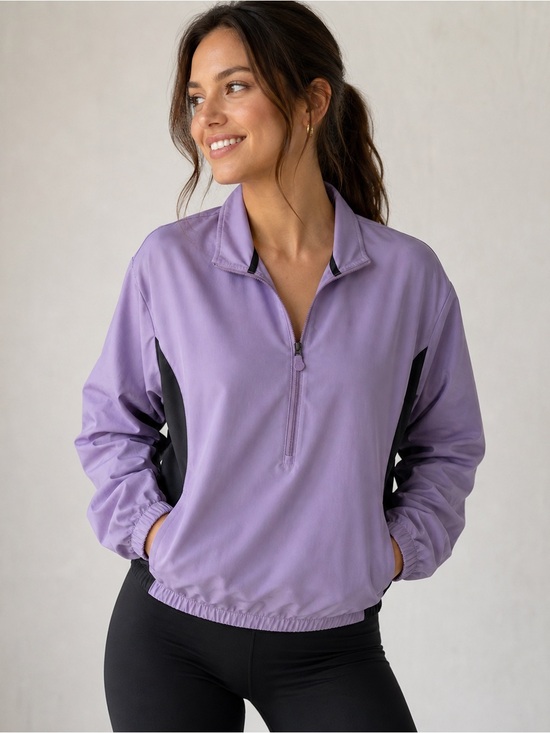 Monterey Club Jackets & Blazers - Lavender and Black Women's half zip windbreaker activewear pullover